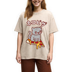 Super Kawaii Japanese Pizza Cat Washed T-Shirt