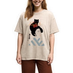 Geisha And Cat Washed T-Shirt