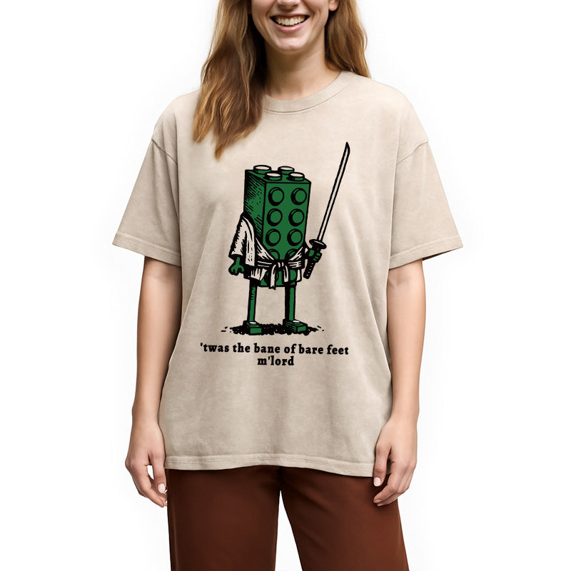 Funny Building Blocks Samurai Washed T-Shirt