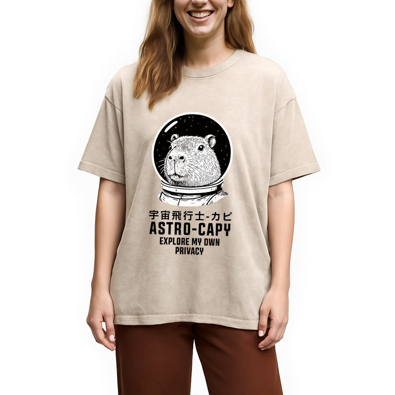 Astronaut Capybara Washed T-Shirt