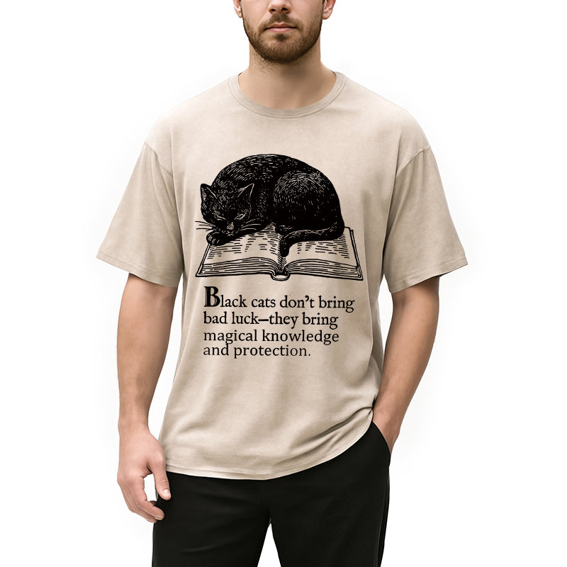 Black Cat Sleeping On A Book Washed T-Shirt
