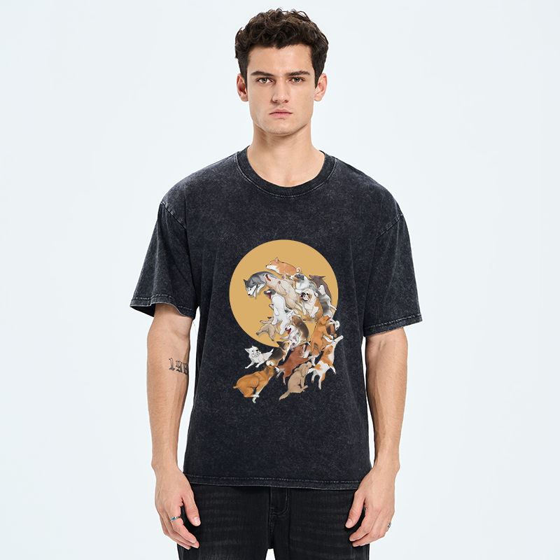 Dogs Under The Moon Washed T-Shirt