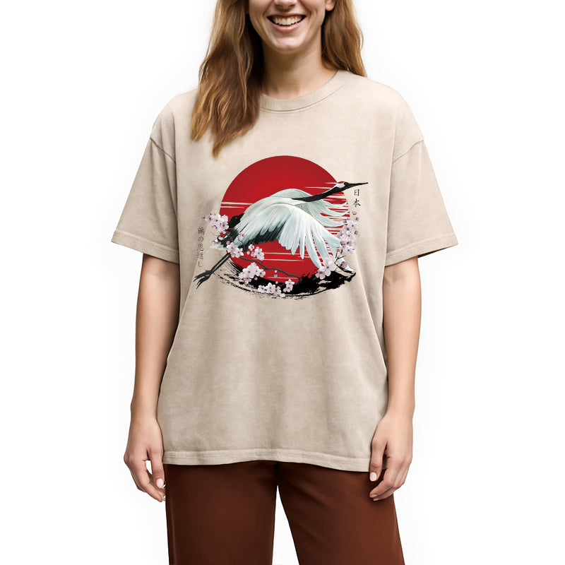 Japanese Crane Tsuru Washed T-Shirt