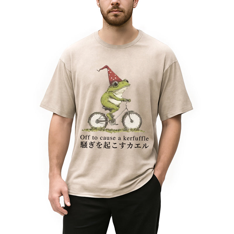 Off to Cause a Kerfuffle Frog Washed T-Shirt