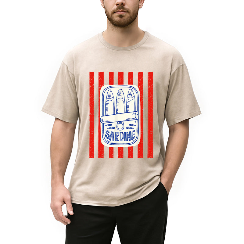 Les Sardines Red Stripes Fisherman Washed T-Shirt