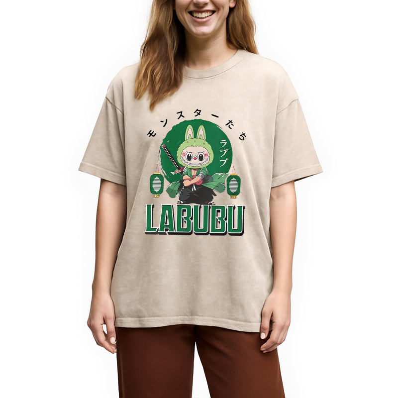 Samurai-Themed Labubu Washed T-Shirt