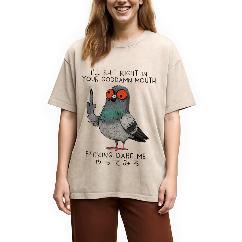 Angry Pigeon Funny Washed T-Shirt
