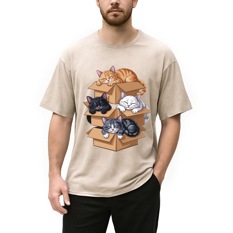 Kawaii Cardboard Cat Washed T-Shirt