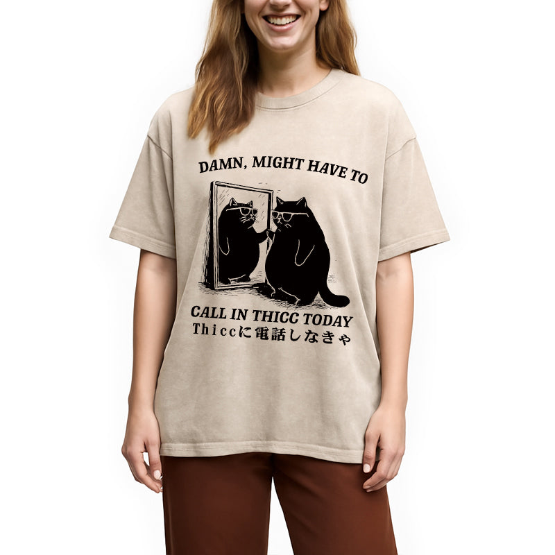 Cat Admiring Himself Washed T-Shirt