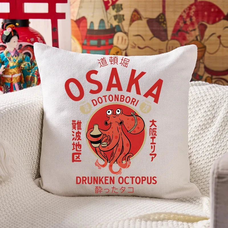 Drunken Octopus Japan Cushion Pillow