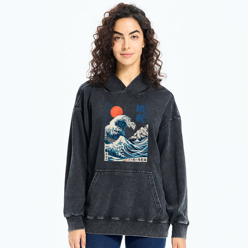 Ukiyo-e Ocean Waves Japan Washed Hoodie