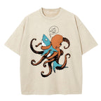 Octopus Entangles Shark Washed T-Shirt