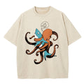 Octopus Entangles Shark Washed T-Shirt