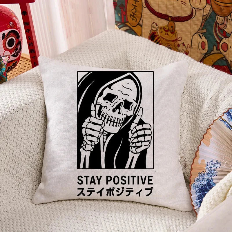 Stay Positive Skeleton Cushion Pillow
