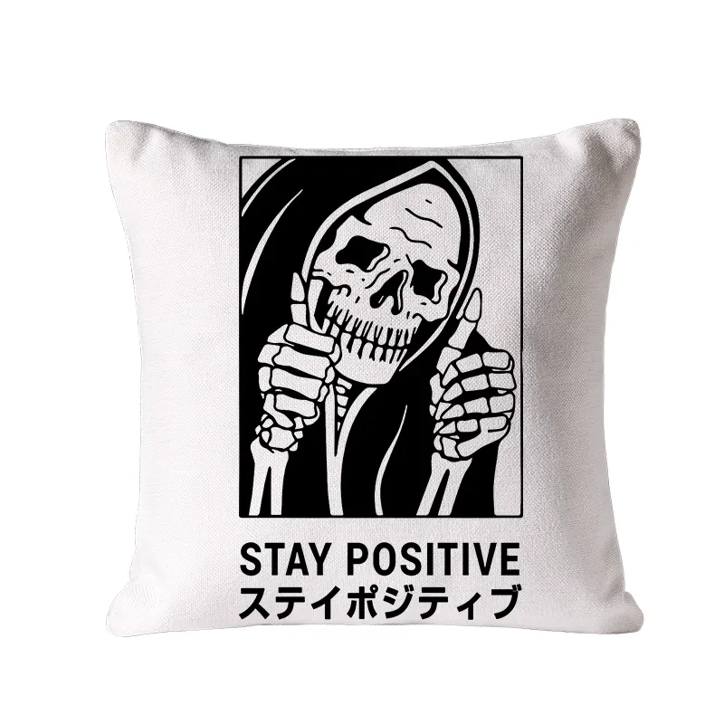 Stay Positive Skeleton Cushion Pillow