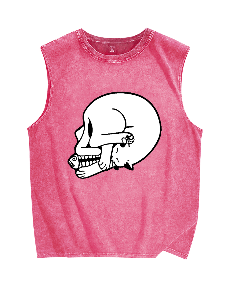 Cat Fish & Skull Vintage Distressed Washed Tank Top