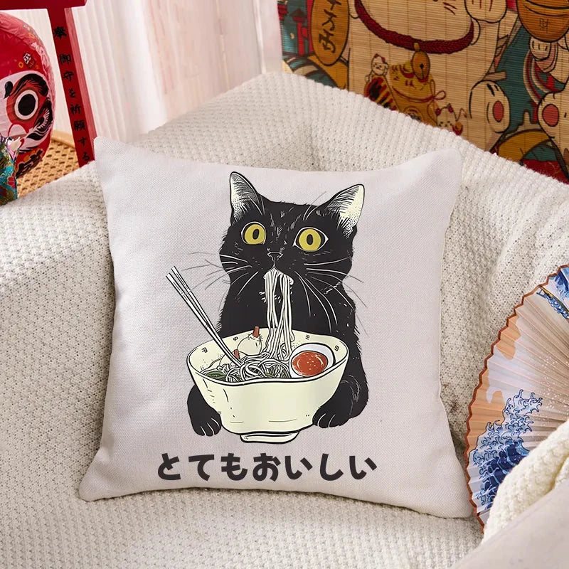 Cats Eat Ramen Noodles Cushion Pillow