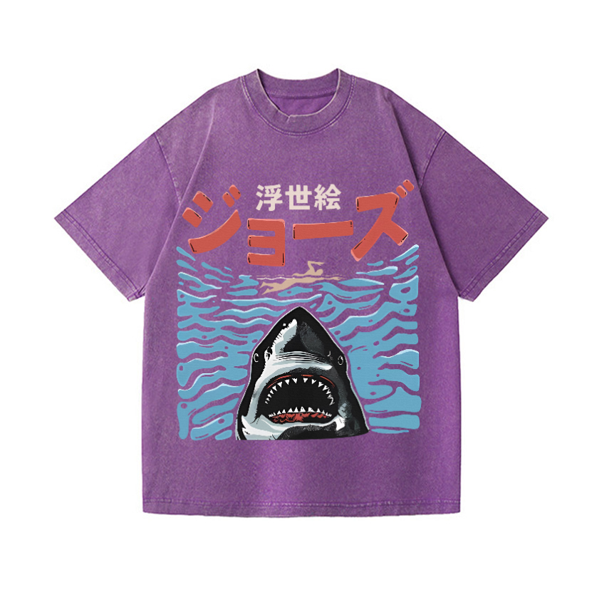 Ukiyoe Jaws Shark Vintage Wash Japanese Design T-Shirt