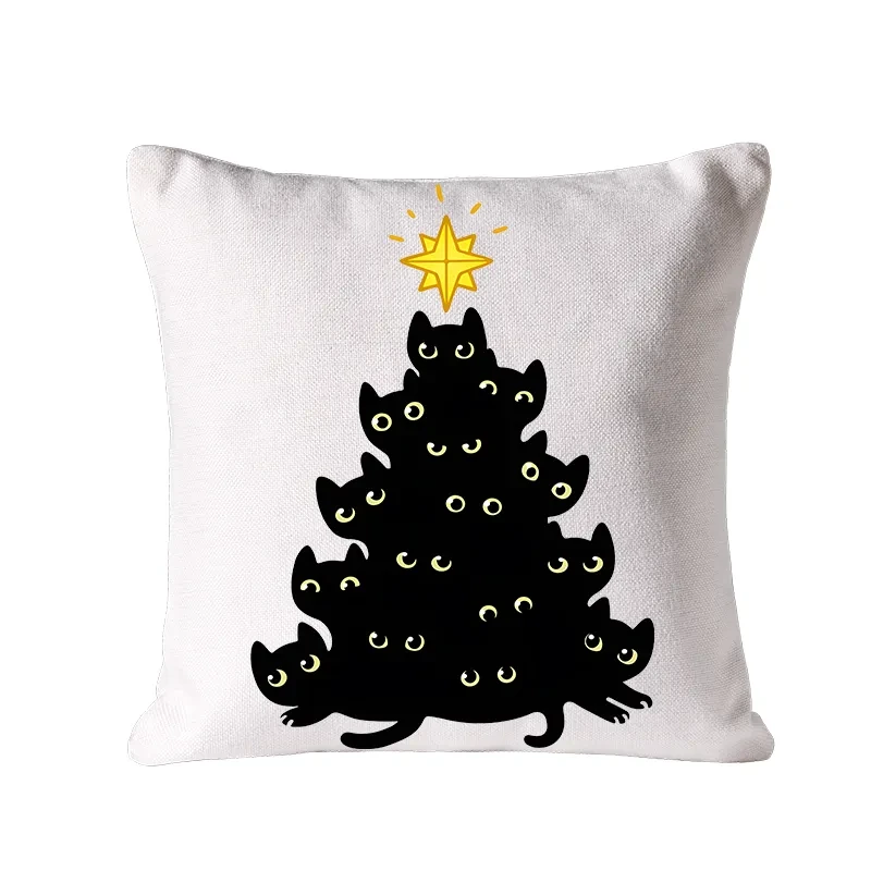 Black Cat Christmas Tree Cushion Pillow