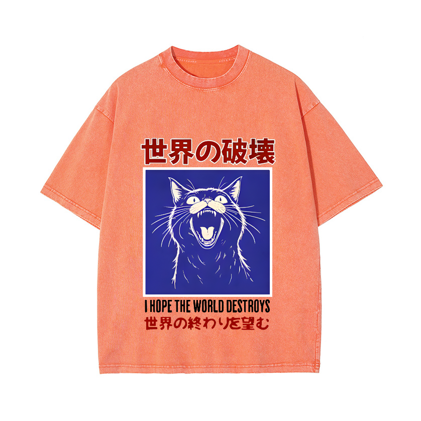 Cat Vintage Wash Japanese Design T-Shirt