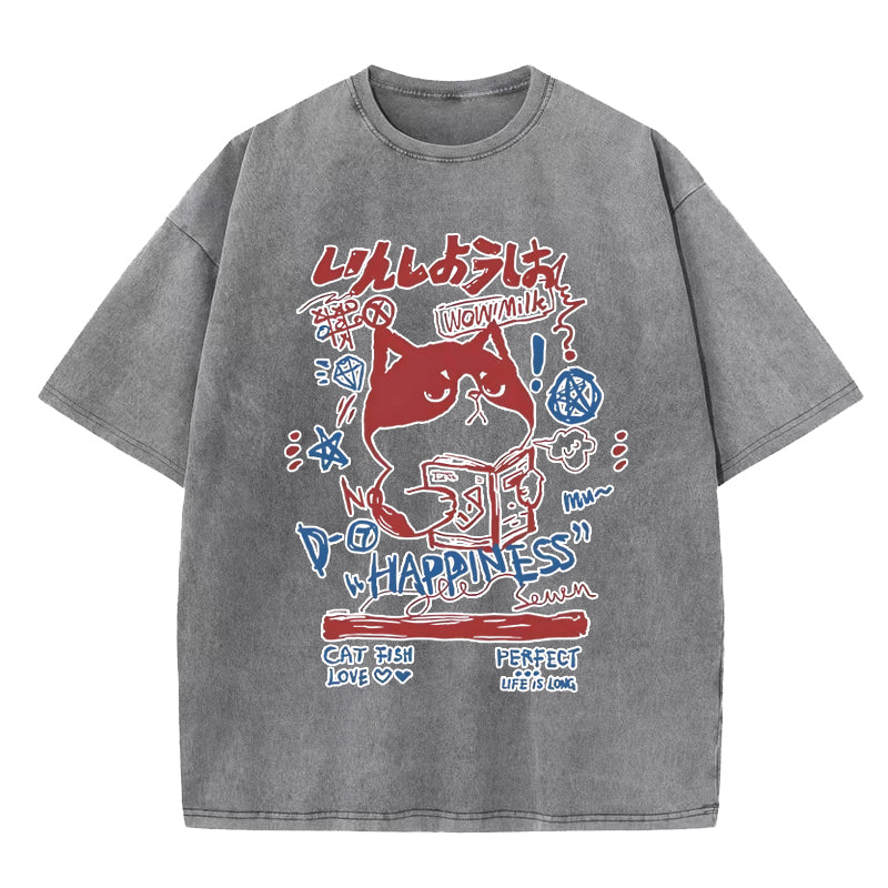 Comic Cat Washed T-Shirt