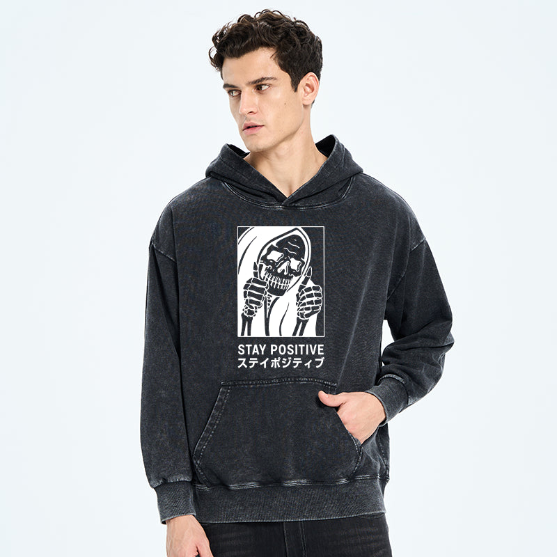 Stay Positive Skeleton Washed Hoodie