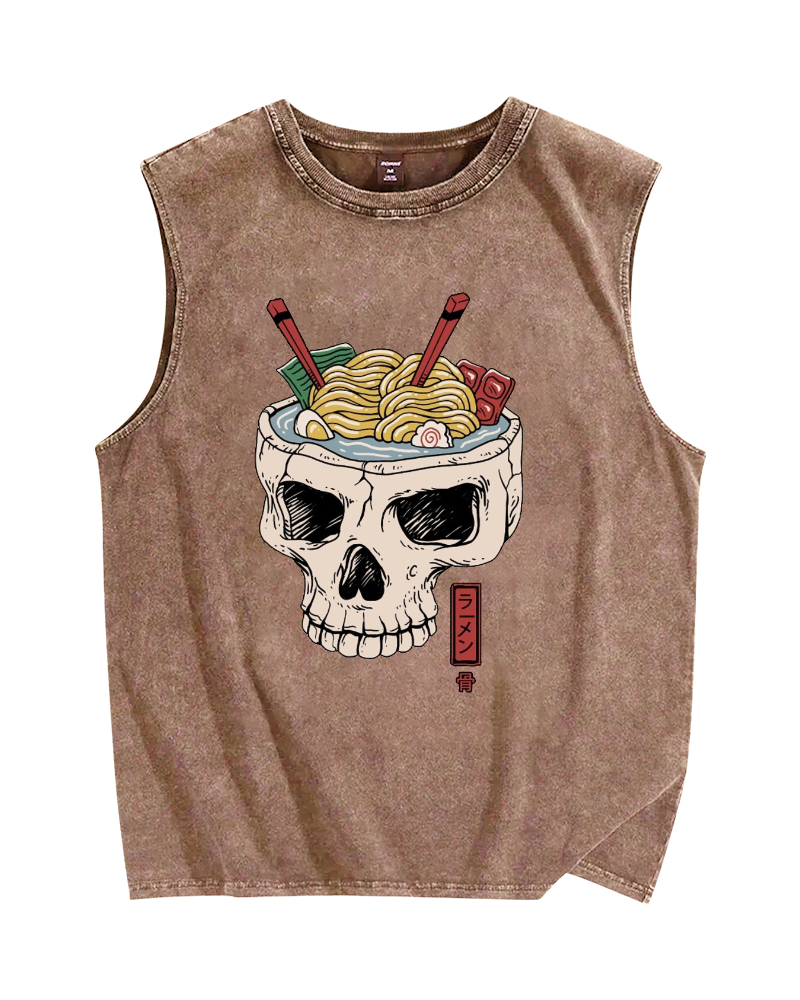 Skull Ramen Vintage Distressed Washed Tank Top