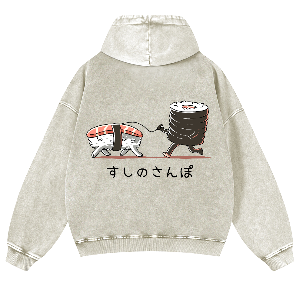 Sushi Vintage Washed Cotton Back Art Hoodie