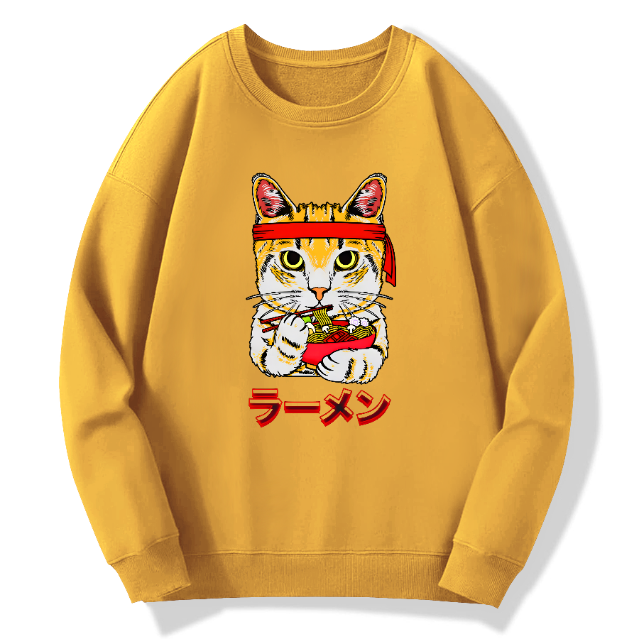 Cat Lamian Noodles Japan Cotton Pullover Sweatshirt