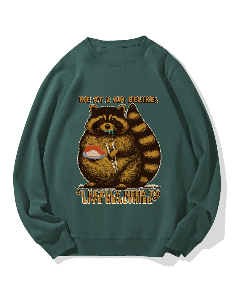 Raccoon Eating Sushi Cotton Sweatshirt