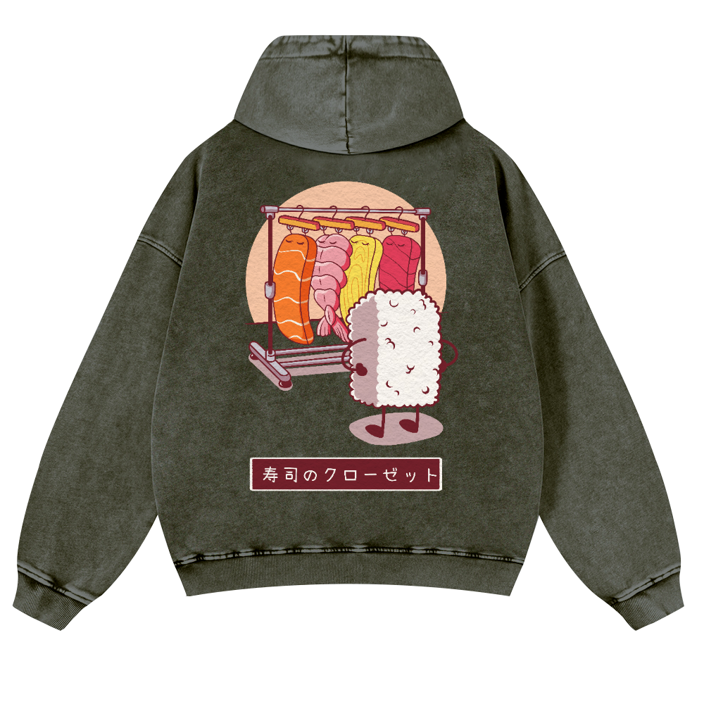 Sushi Vintage Washed Cotton Back Art Hoodie