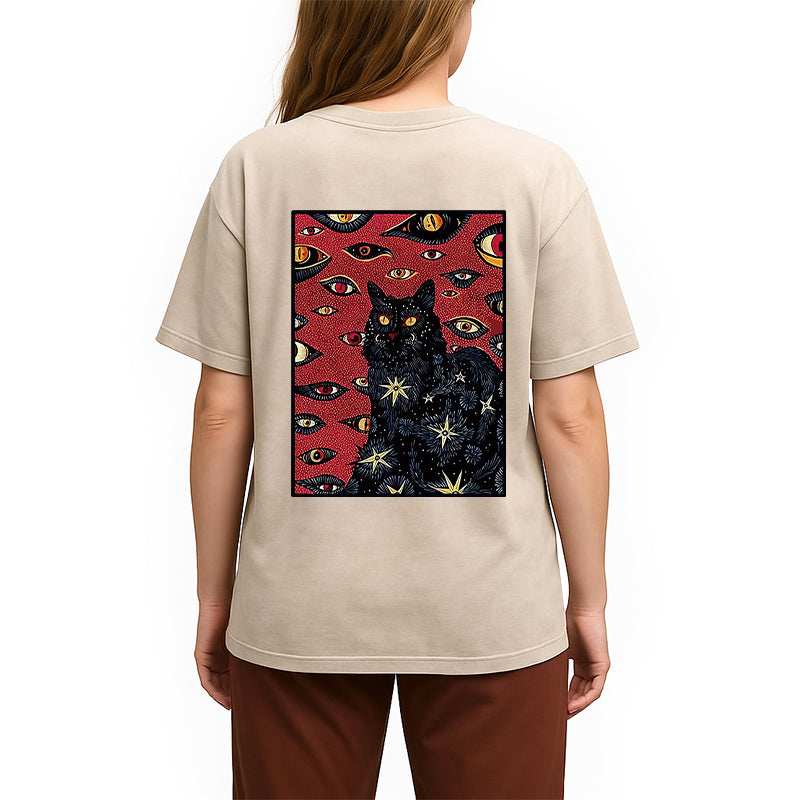 Mysterious Cat Back Washed T-Shirt