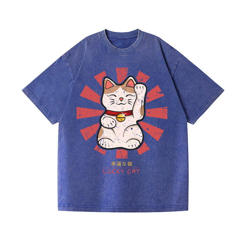 Lucky Cat Vintage Wash Japanese Design T-Shirt