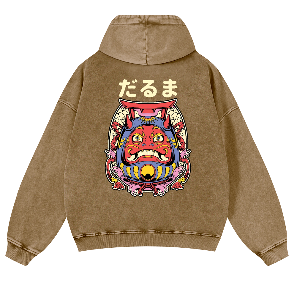 Daruma Vintage Washed Cotton Back Art Hoodie