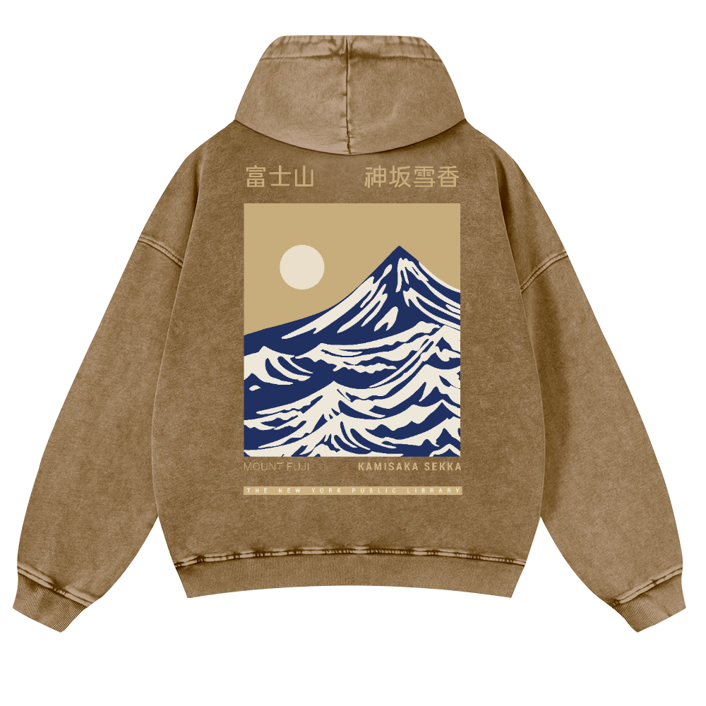 Mount Fuji Kamisaka Sekka Vintage Washed Cotton Back Art Hoodie