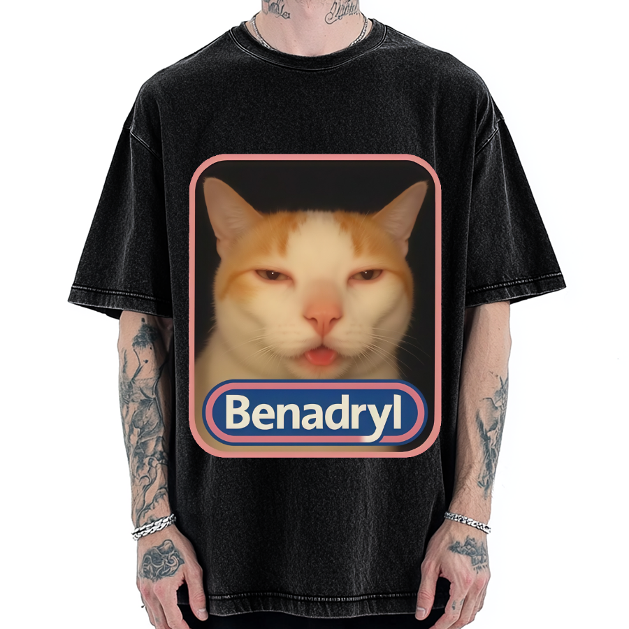 Benadryl Meme Cat Vintage Washed T-shirt