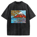 Mt Fuji Janapese Style Painting Vintage Washed T-shirt