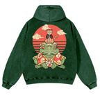 Cat And Frog Vintage Washed Cotton Back Art Hoodie