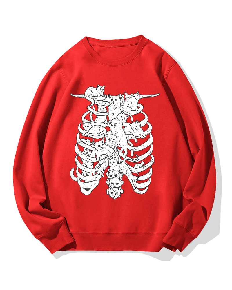 Cat & Skeleton Cotton Sweatshirt