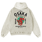 Osaka Dotonbori Drunken Octopus Vintage Washed Cotton Back Art Hoodie