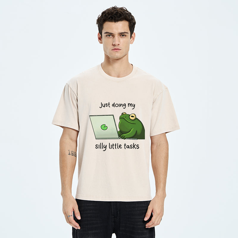 Unisex Silly Frog Is Working Washed T-Shirt