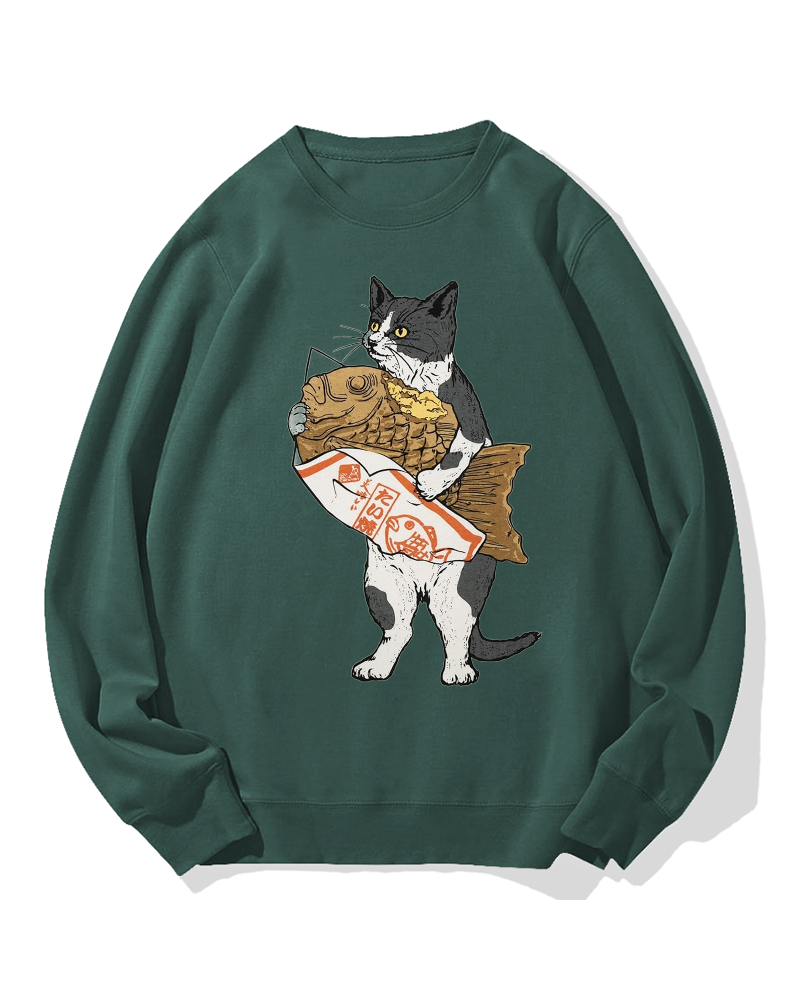 Bicolor cat holding taiyaki Cotton Sweatshirt