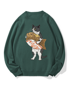 Bicolor cat holding taiyaki Cotton Sweatshirt