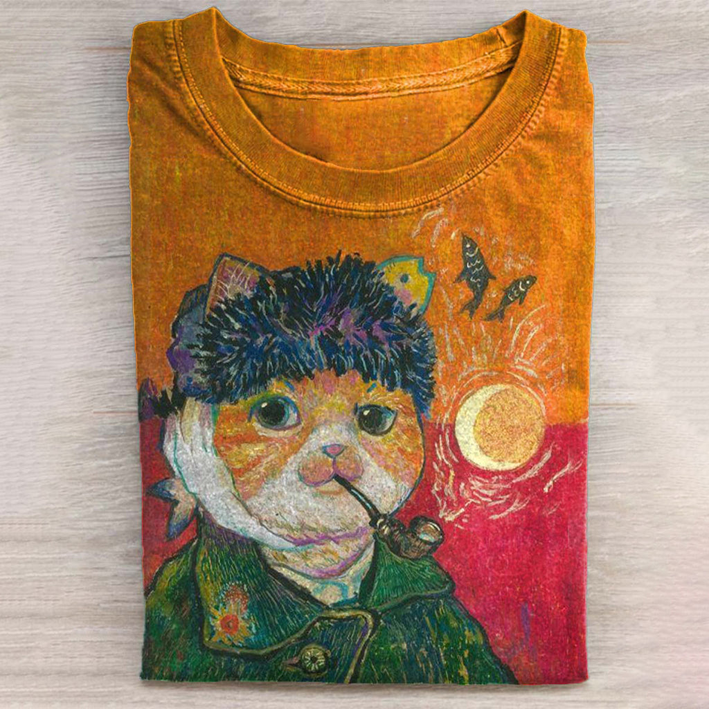 Van Gogh Cat Art Print T-shirt