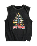 Tokyo-Assassin Christmas Fish Tree Japanese Style Vintage Distressed Washed Tank Top