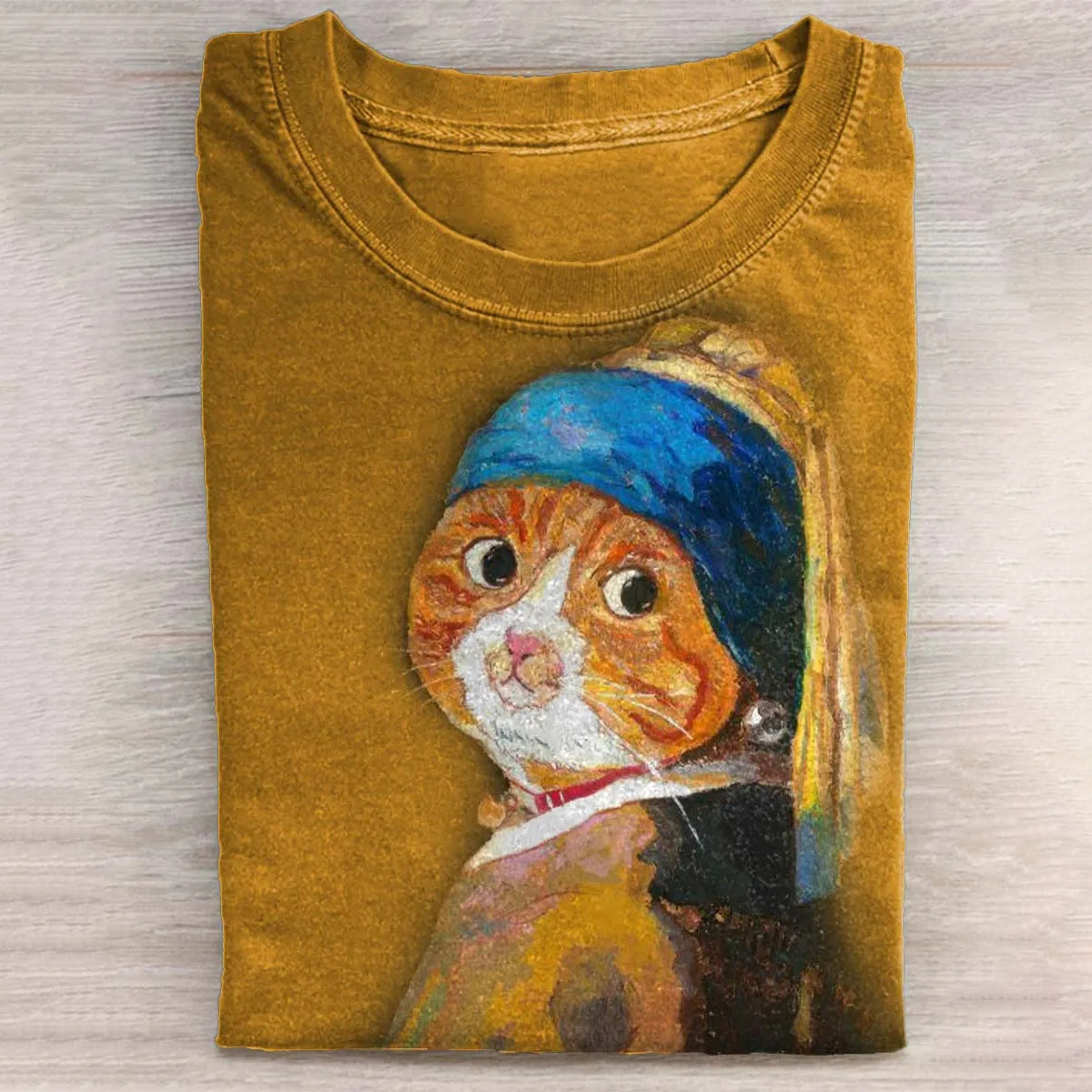 Girl with A Pearl Earring Cat Art Print T-shirt