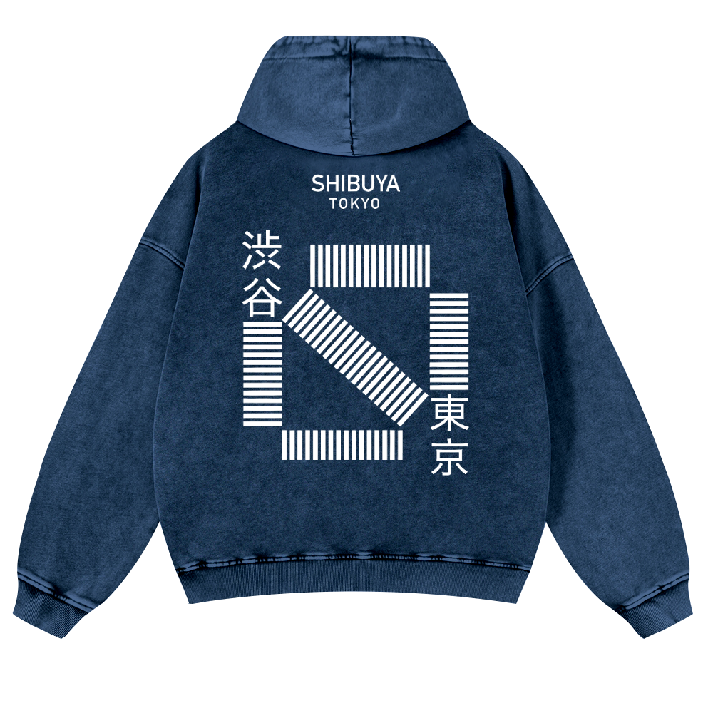 Shibuya Tokyo Vintage Washed Cotton Back Art Hoodie