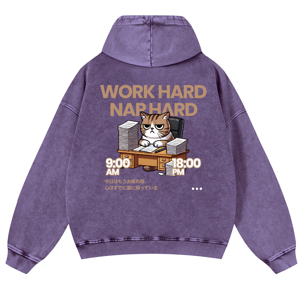 Cat Vintage Washed Cotton Back Art Hoodie