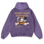 Cat Vintage Washed Cotton Back Art Hoodie