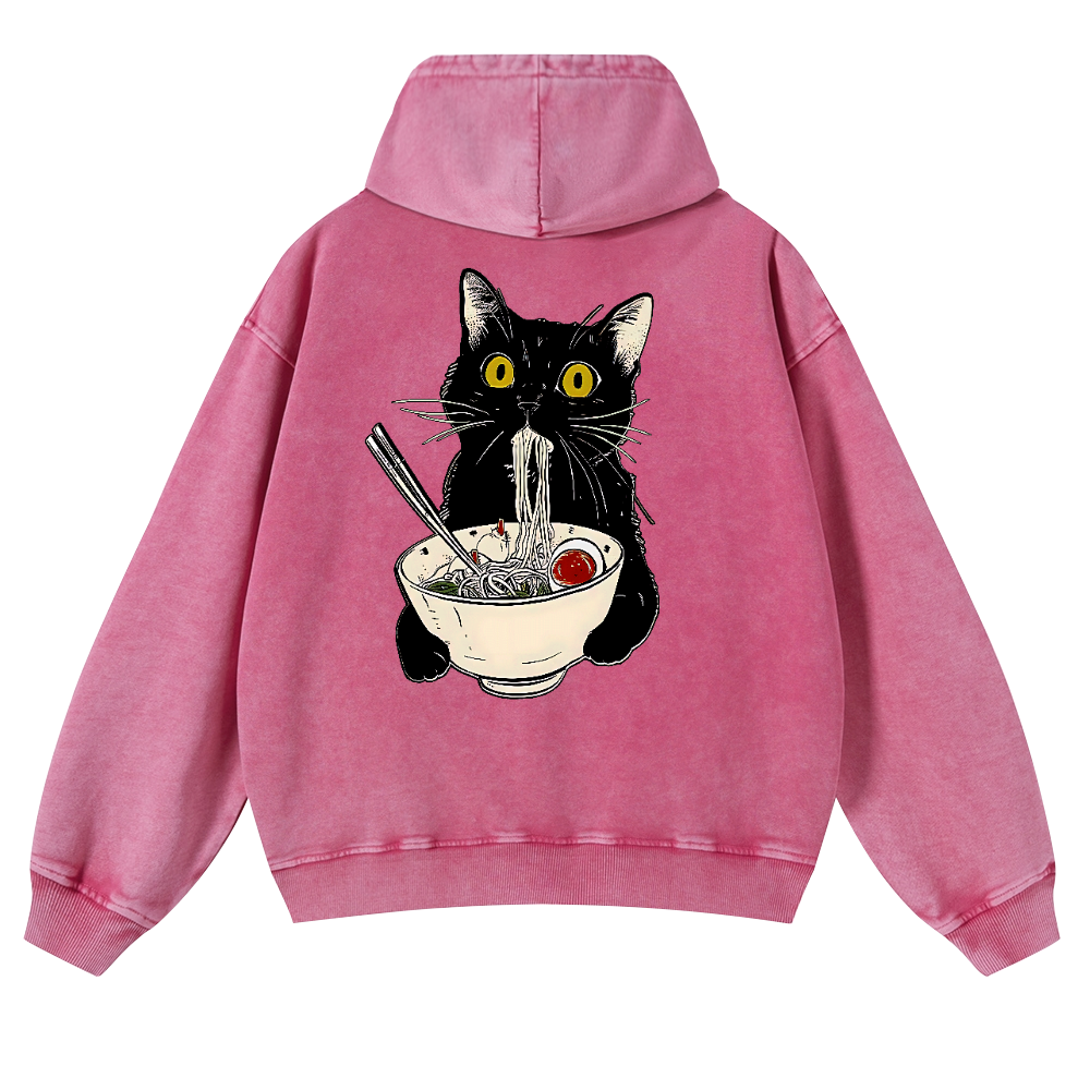 Ramen Cat Vintage Washed Cotton Back Art Hoodie